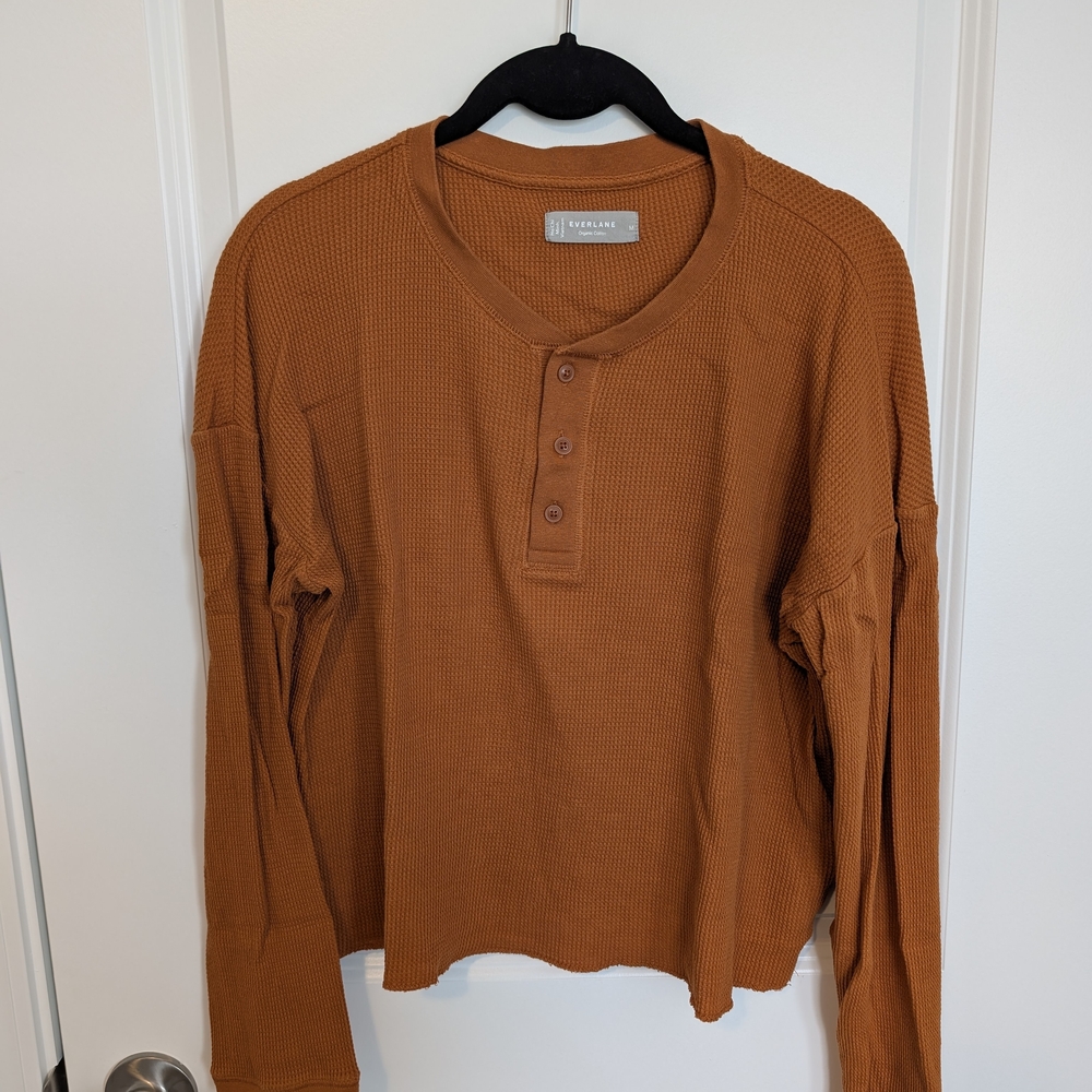 Everlane Cropped Waffle Henry Long Sleeve Shirt Size M